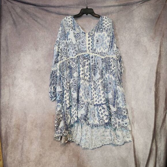 Sky and Sand Blue Floral Print Swimsuit Cover Up Size 1X - Picture 2 of 4